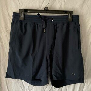 YYV Blue Athletic Shorts with Elastic Waistband size large navy drawstring